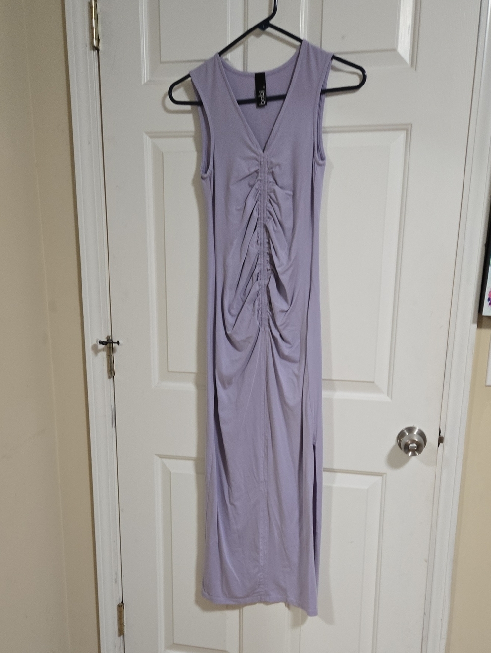 bobi Lavender Sleeveless Ruched V-Neck Maxi Dress